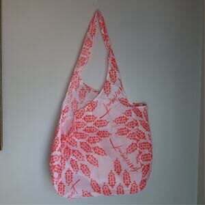 Pink/Red/Orange? White Floral Print Reusable Checkout Tote Bag Free People